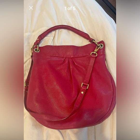 👑👑🧡Marc Jacobs Hilier Shoulder bag hobo style burgundy and gold color elegant - Picture 3 of 8